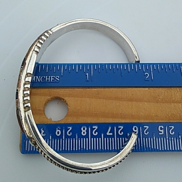 Navajo THOMAS FRANSISCO Tiger Eye Jasper Onyx Inlay Sterling Silv Cuff Bracelet - Picture 4 of 8